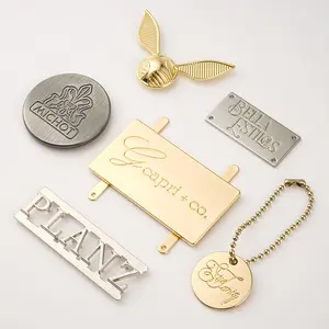 Label logam jahit nikel pakaian desain tas huruf pelat Logo logam Tag nama gantung Logo emas logam untuk tas tangan