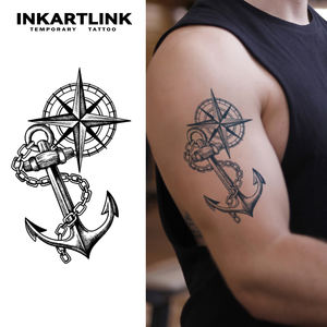 INKARTLINK Pegatina <span class=keywords><strong>de</strong></span> <span class=keywords><strong>tatuaje</strong></span> para el cuerpo, <span class=keywords><strong>de</strong></span> papel, con diseño <span class=keywords><strong>de</strong></span> ancla y brújula, impermeable, ecológica, <span class=keywords><strong>de</strong></span> larga duración (15 días), a granel - Product Image 1