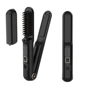 OEM Heat Hair Brush Small Portable Wireless Straightening Brush Chargeable Cordless Hair Straightener Comb