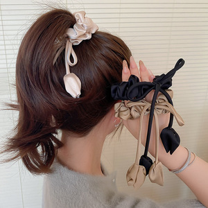 Vintage Tulip Ribbon Tassel Unisex Adjustable Elastic Fabric Hair Tie Elegant Hair Accessories Wedding Party Daily - Product Image 2