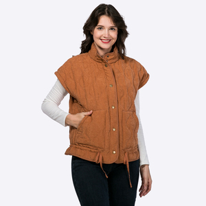 Custom Autumn Women Vest New Designer Single-breasted Stand-up Collar Sleeveless Quilted Waistcoat Vest for Women