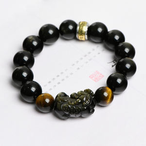 Fortune Feng Shui Or Obsidienne <span class=keywords><strong>Pixiu</strong></span> Perles Bracelet En Acier Inoxydable Chanceux Amulette Religieux À La Mode Perlé Bracelet Bijoux - Product Image 2