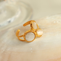 Retro Persönlichkeitsstil 18K PVD Vergoldeter Edelstahl Damen Fingerschmuck Drei Katzenaugen-Steine Offener Ring Anlaufbeständig