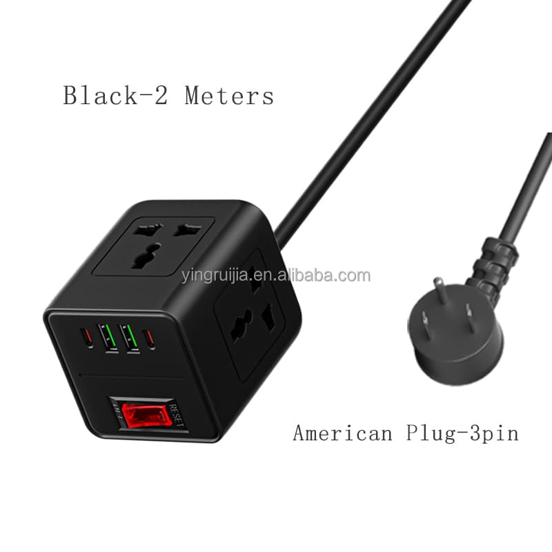Negro 2 metros-Universal Socket - USA Plug 3 PIN