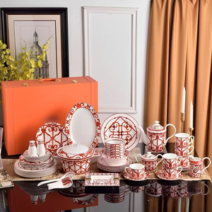 Wholesale Luxury <b>Dinnerware</b> Set 58pcs Porcelain Spoon and Plate Bone China Ceramic for Home Use - Product Image 1