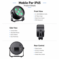 Projecteur LED PAR RGBWAUV sans fil 20W à batterie, étanche IP65, pour extérieur, éclairage de scène, contrôle DMX, angle de faisceau 20°, activé par le son