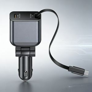 Chargeur de voiture rétractable 3 en 1 60 W, nouvelle génération, charge rapide PD, multi-ports - Product Image 1