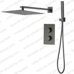 Ensemble de douche et robinetterie murale de luxe moderne 2024 gris – Robinet de douche carré noir - Product Image 3
