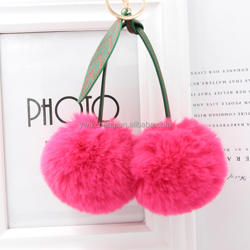 1 Pieza Llavero De Pompones Peludos Borgoña/accesorio De Bolsas Con Diseño De Cereza Pequeña Adecuada Para Colgar En Las Llaves O Bolsas, Accesorios De Regalo Decorativos De Llavero De Cadena | Moda