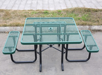Mesa de comedor de pícnic para Discapacitados de Metal comercial al aire libre, juego de muebles de jardín, Patio exterior de acero, mesa de café externa con Banco