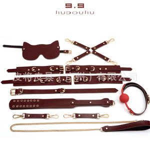 SM erotic toys, leather paddle, alternative <b>bondage</b> and discipline masks, handcuffs, and shackles multi-piece <b>set</b>, factory - Product Image 3