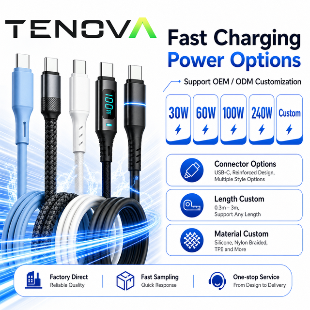 Tenova Factory 100W PD Fast Charging Type-C Cable - Custom Color/Length/Material, Durable Nylon Braided, OEM/ODM Logo Service