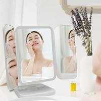 Miroir de Maquillage LED Rechargeable de Table avec Boîte de Rangement, Coque Pliable 1X/2X/3X/10X, Blanc Rose, Tactile Intelligent, Logo Personnalisé
