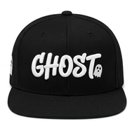Casquette Hip Hop noire personnalisée avec logo, style streetwear, broderie 3D GHOST en relief, visière plate, casquette snapback
