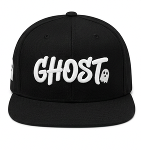 Casquette Hip Hop noire personnalisée avec logo, style streetwear, broderie 3D GHOST en relief, visière plate, casquette snapback - Product Image 1