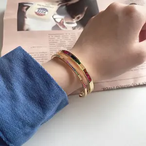 Maigu pulseiras multicoloridas, pulseiras multicoloridas de arco-íris com dupla camada de zircônia cúbica e ajustável, braceletes estilo indiano