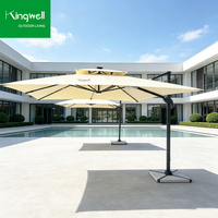 Parasol de plage pliable de 3 m avec éclairage LED, base en plastique, pour hôtel, restaurant, terrasse, extérieur, mobilier en aluminium, imperméable
