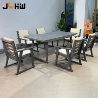 Ensemble de meubles de patio modernes en teck de luxe, 7 pièces, table à manger, chaises, confortables, résistants aux UV, imperméables, cour, hôtel