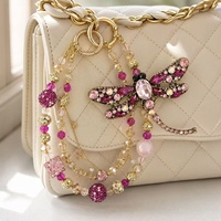 Lujoso Colgante de Libélula para Teléfono, con Cuentas de Cristal y Diamantes de Imitación, en Oro Rosa, Llavero y Colgante para Bolso, Joyería Artesanal al por Mayor