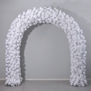 Arco de boda en forma de U personalizado, decoración de pared para eventos y fiestas, arco de flores de rosas blancas de seda artificial - Product Image 1