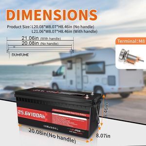 Batería de Litio LiFePO4 de 25.6V 100Ah con BMS Integrado, Alto Rendimiento, 15000 Ciclos, Ideal para Almacenamiento de Energía Solar, Respaldo de Energía, RV y Camping - Product Image 3