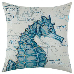 Ocean-Themed Linen Throw <b>Pillowcase</b> <b>Square</b> 18x18 Inch Vintage Print Washable Cushion Cover For Living Room Decor - Product Image 2