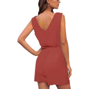 2025 femmes décontracté à manches courtes combinaisons barboteuse ceinturée superposition trou de serrure dos pour un usage quotidien - Product Image 1