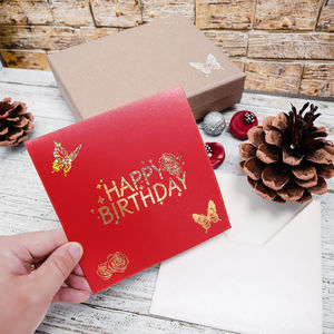 Cao cấp 3D Bướm Đỏ bánh thiệp chúc mừng viết tay thư giấy điêu khắc cá nhân sinh nhật tin nhắn cho bé trai bé gái - Product Image 3