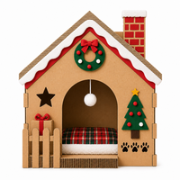 Maison pour chat en carton ondulé, toit en pente de Noël, griffoir, grotte intérieure pour chat avec coussin