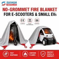 Couverture anti-feu pour trottinette électrique 4*5m, gris, en fibre de verre enduite de silicone avec sangles de traction rouges pour un déploiement rapide en cas d'urgence