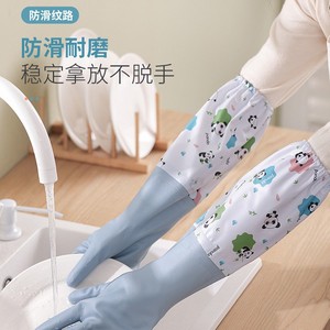 Guantes de goma con forro polar para invierno, impermeables, de PVC, gruesos, para limpieza del hogar, cocina, lavado de ropa, 48 cm de longitud - Product Image 5