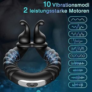 Rechargeable 10-frequency vibration silicone semen-locking ring, wearable for outdoor use, anti-ejaculation penile <b>exercise</b> and - Product Image 5