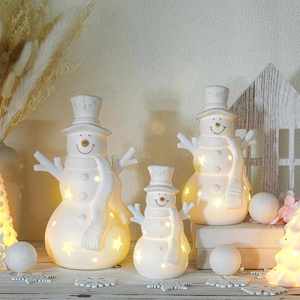 <b>Winter</b> Holiday Nordic Handcrafted LED Ceramic Snowman Figurines-Christmas <b>Decorations</b> Matte Finish 11cm for Indoor/Outdoor Use - Product Image 4