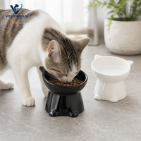 Gamelle surélevée en céramique pour chat, inclinée pour la protection du cou, prévention de l'acné féline, pour nourriture et eau, vente en gros, noir et blanc