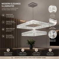 Lustre suspendu carré 50+70cm, style luxe personnalisé, pour salle à manger, hauteur réglable, double couche, en cristal