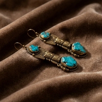 Boucles d'oreilles pendantes vintage en turquoise plaqué bronze antique, personnalisées OEM/ODM, vente en gros