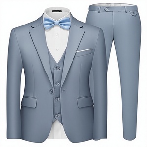 Traje de 3 Piezas para Hombre, Color Azul Claro, Estilo Británico, Cuello de Solapa, Blazer, Chaleco y Pantalones, Cierre de un Botón, Antiarrugas, Formal de Negocios - Product Image 1