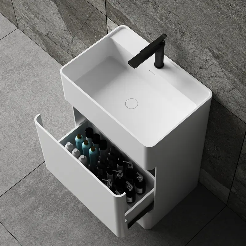designer bathroom pedestal free standing ceramic cement sink wash basin solid surface sink counter