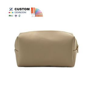 Custom Logo Portable Washing <b>Make</b> <b>up</b> <b>Pouch</b> Larger Capacity Travel Cosmetic Bag New Arrival Soft Beige Pu Toiletry Bag for Women - Product Image 1