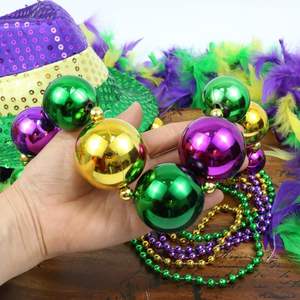 Mardi Gras Jumbo 46 "kalung manik-manik bola 33" 6mm aneka warna metalik kalung manik-manik dekorasi pesta - Product Image 4