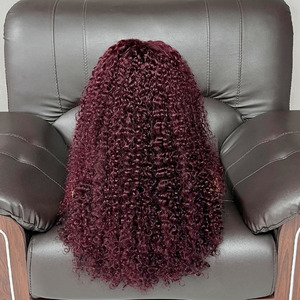 Perruque bouclée en cheveux humains naturels, cheveux humains, super double trame # Perruque frontale en dentelle transparente 99J 13X4 - Product Image 1