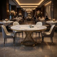 Luxuriöser Marmor-Esstisch Hotel-Bankett-Event-Hochzeitstisch Runder Drehtisch Esszimmer-Set