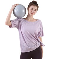 Blus Wanita Musim Panas Motif Bunga Jacquard Spandex/Nylon Cepat Kering untuk Lari, Olahraga Luar Ruangan, Bernapas, Sensasi Dingin, Longgar, Yoga