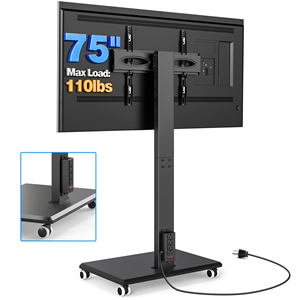 Soporte Móvil para <span class=keywords><strong>TV</strong></span> de <span class=keywords><strong>75</strong></span> <span class=keywords><strong>Pulgadas</strong></span> con Ruedas, Altura Ajustable, Tomacorriente y Capacidad de Carga de 110 lb - Product Image 1