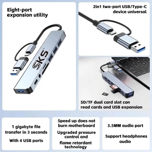Hub <span class=keywords><strong>USB</strong></span> A/C double entrée 7-en-2, répartiteur et extenseur <span class=keywords><strong>USB</strong></span> avec 1 port <span class=keywords><strong>USB</strong></span> 3.0, 4 ports <span class=keywords><strong>USB</strong></span> 2.0 et 2 ports <span class=keywords><strong>USB</strong></span>-C en alliage d'aluminium – En stock - Product Image 3