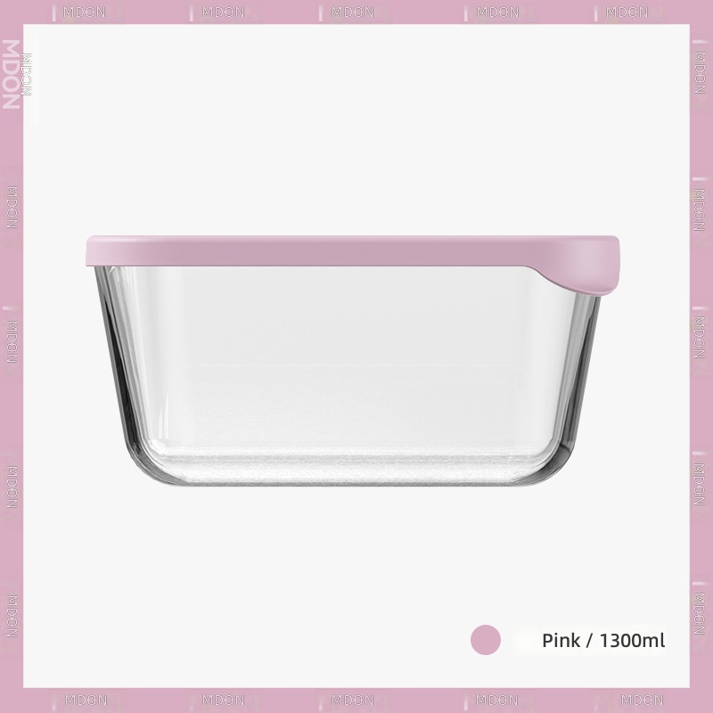 Boîte à déjeuner Bento en verre rose - 1300 ml