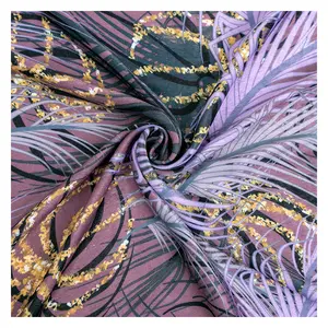 Design personalizzato all'ingrosso di piante viola stampato tessuto 100 poliestere HN075 # tessuto per abiti in Chiffon con stampa floreale