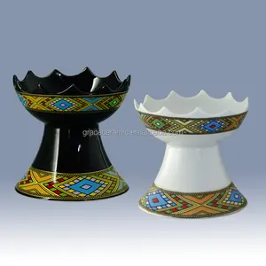 2022 New Design Classic Rekebot Ethiopian Art Print Black Color Porcelain Incense Burner Ceramic china With Color Box