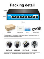 8+2 100M PoE Ethernet Network Switch IP Camera Khusus IEEE802.3af/at Standar 52V2.3A 120W Port Tunggal Daya Maksimum 30W