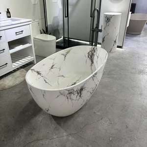 Bañera de superficie sólida independiente con textura de mármol de lujo de fábrica de China bañera de remojo de piedra Artificial para Hotel - Product Image 3